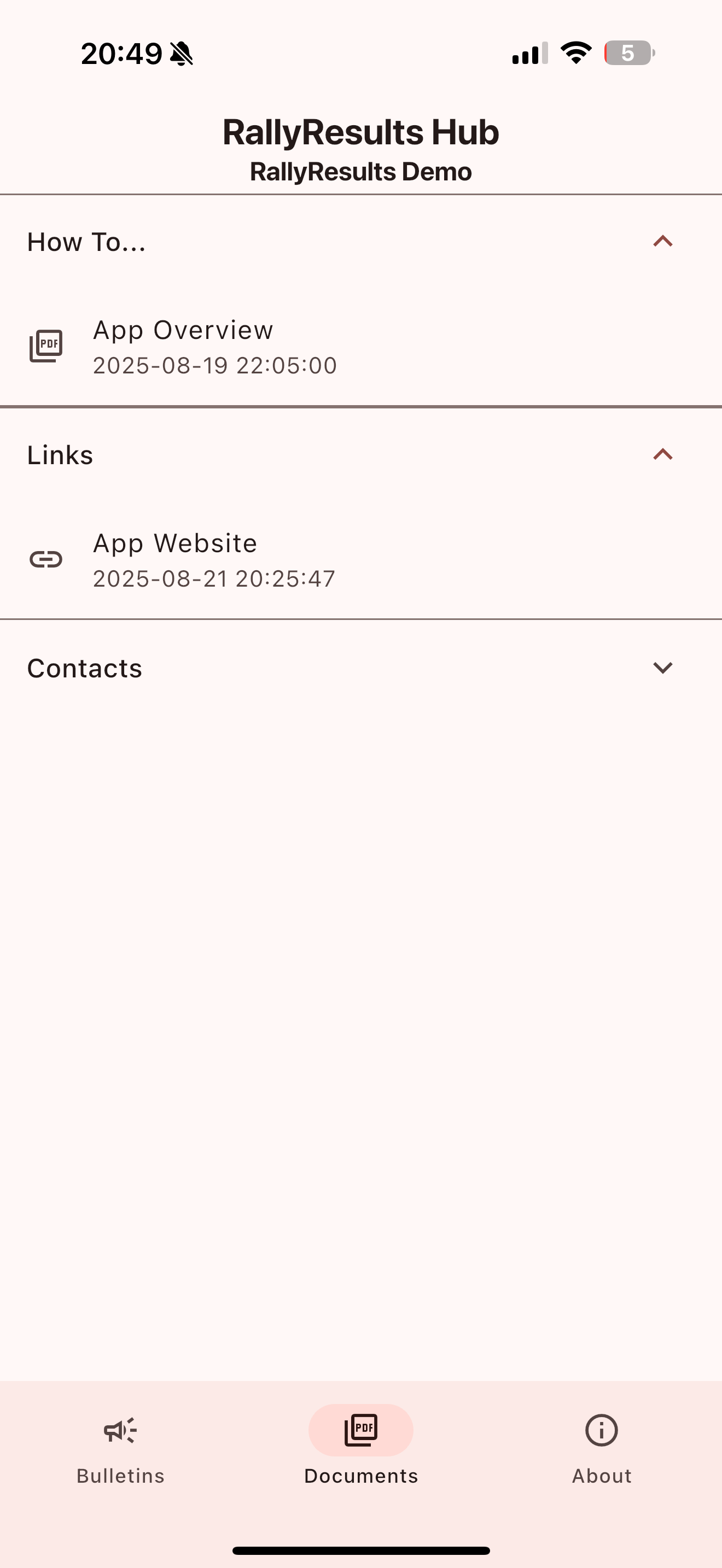 RallyResults Hub app mockup placeholder